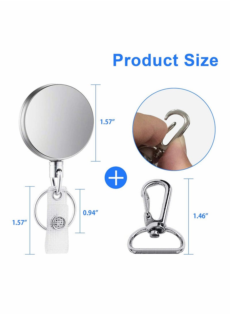 Excefore - Retractable Badge Holder Reel Clip 3 Pack Heavy Duty Metal ID Badge Holder with Swivel Snap Hook Metal Body and Clip Retractable Cord ID Strap and Key Ring Key Chain Silver - Image 1