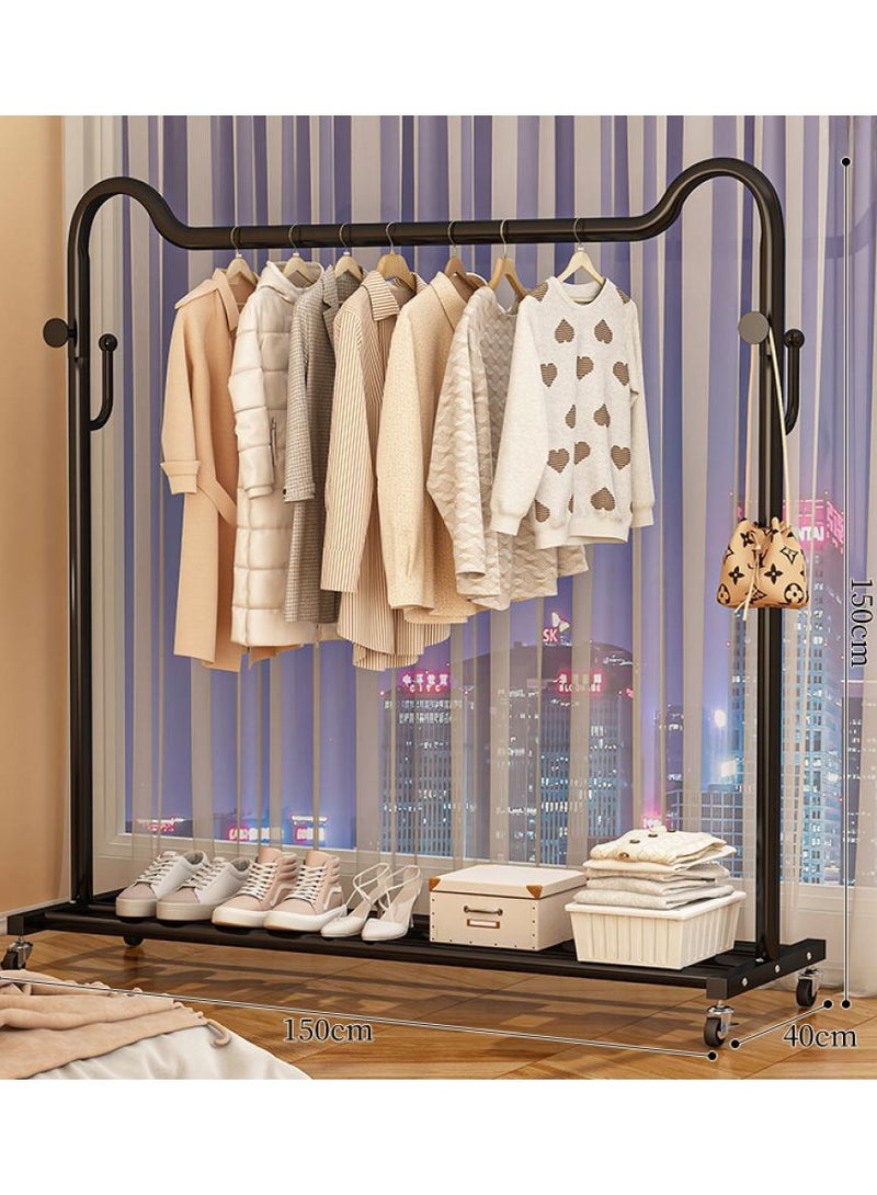 اليسا حامل ملابس متين مع رف سفلي - حامل ملابس متحرك بعرض 150 سم مع خطافات ومساحة تخزين - إطار معدني أسود لغرفة النوم أو المتجر