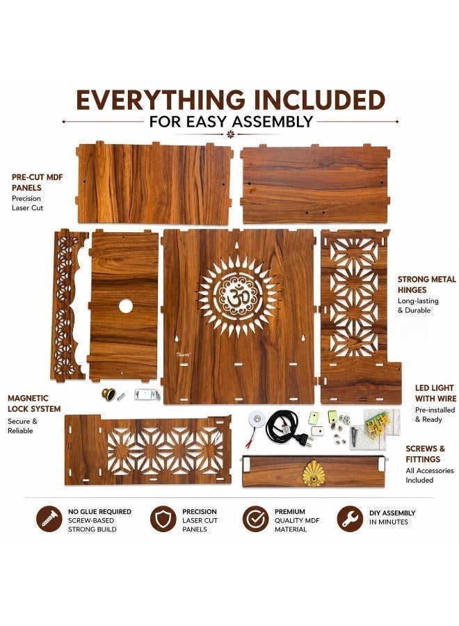 Heartily Shree Beautiful Wooden Pooja Stand for Home Mandir for Home Temple for Home and Office Puja Mandir for Home and Office Wall with LED Spot Light Product (H 18, L 15.75, W8.6 Inch) - Image 5