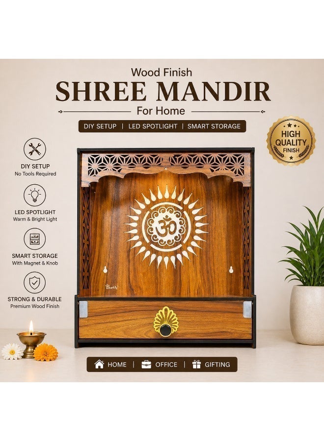 Heartily Shree Beautiful Wooden Pooja Stand for Home Mandir for Home Temple for Home and Office Puja Mandir for Home and Office Wall with LED Spot Light Product (H 18, L 15.75, W8.6 Inch) - Image 2
