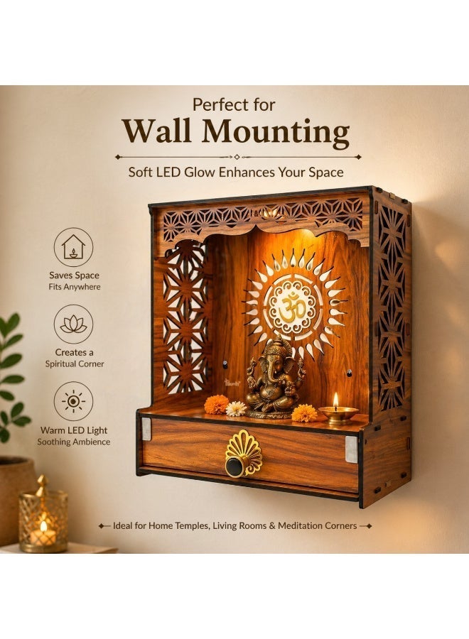 Heartily Shree Beautiful Wooden Pooja Stand for Home Mandir for Home Temple for Home and Office Puja Mandir for Home and Office Wall with LED Spot Light Product (H 18, L 15.75, W8.6 Inch) - Image 4