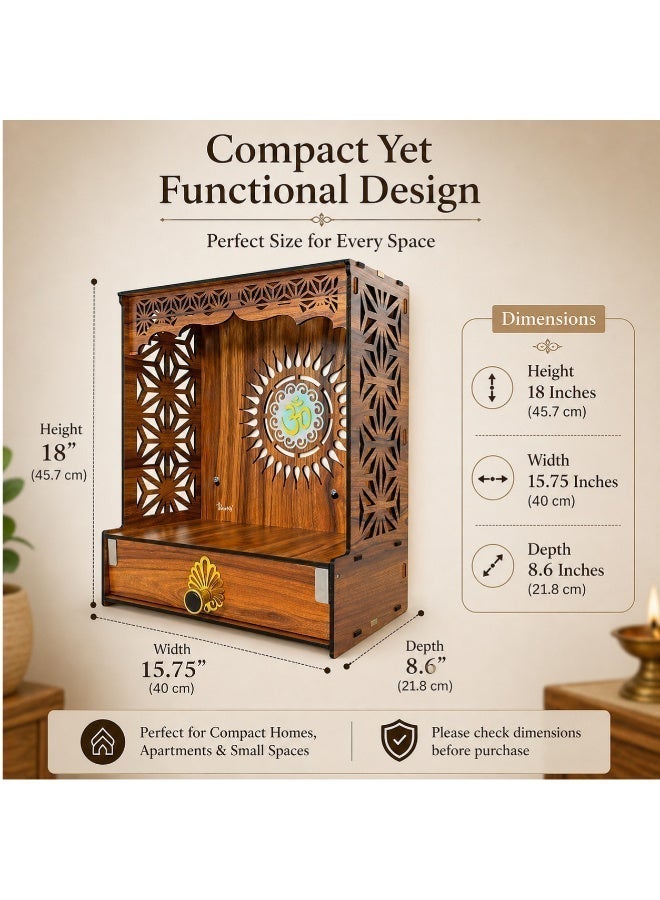 Heartily Shree Beautiful Wooden Pooja Stand for Home Mandir for Home Temple for Home and Office Puja Mandir for Home and Office Wall with LED Spot Light Product (H 18, L 15.75, W8.6 Inch) - Image 3