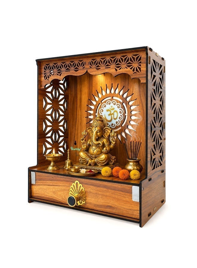 Heartily Shree Beautiful Wooden Pooja Stand for Home Mandir for Home Temple for Home and Office Puja Mandir for Home and Office Wall with LED Spot Light Product (H 18, L 15.75, W8.6 Inch) - Image 1