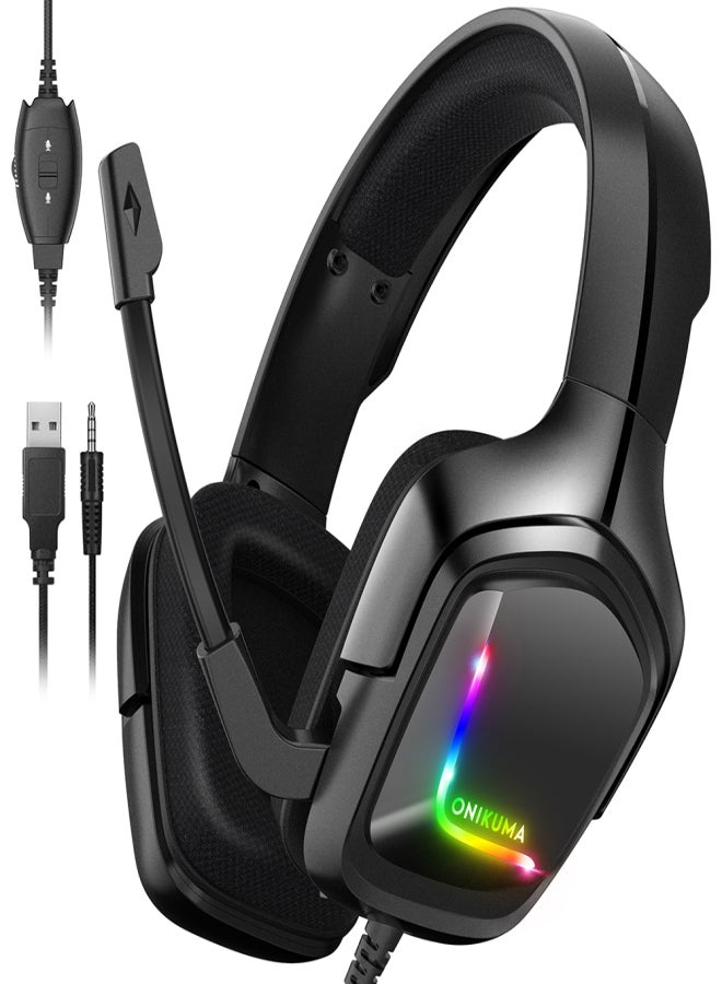 ONIKUMA K20 Head-mounted Headset Wired RGB E-sports Gaming Headset with 50mm Driver Unit Noise Reduction Microphone Black - Image 1