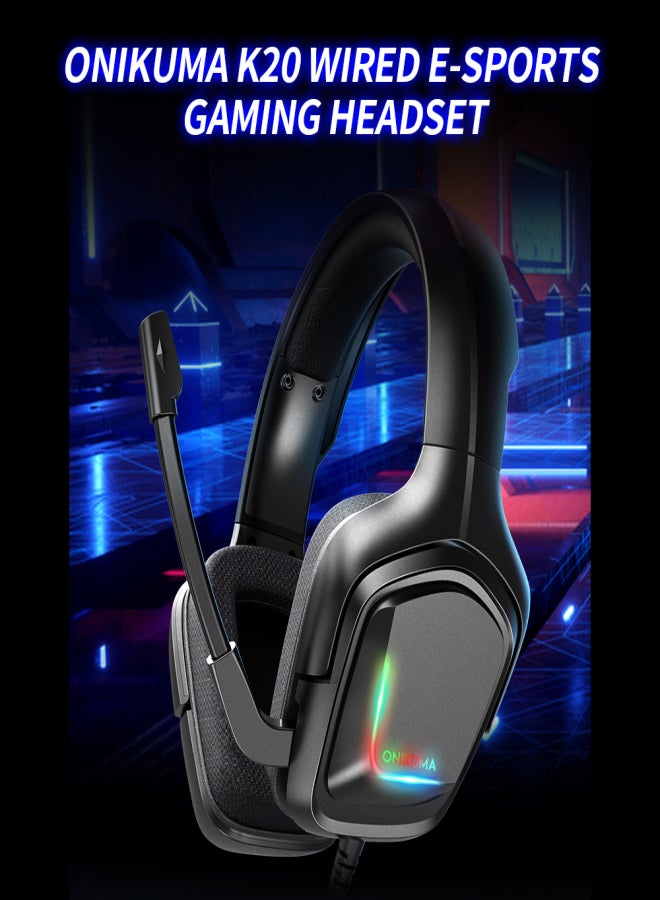 ONIKUMA K20 Head-mounted Headset Wired RGB E-sports Gaming Headset with 50mm Driver Unit Noise Reduction Microphone Black - Image 3