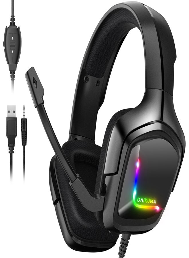 ONIKUMA K20 Head-mounted Headset Wired RGB E-sports Gaming Headset with 50mm Driver Unit Noise Reduction Microphone Black - Image 2