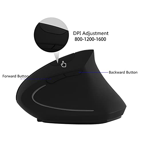 Sunffice Ergonomic Vertical Wireless Mouse, Rechargeable 2.4GHz Optical Mice 800/1200/1600 6 Buttons for Laptop, PC, Computer, Desktop, Notebook - Image 3