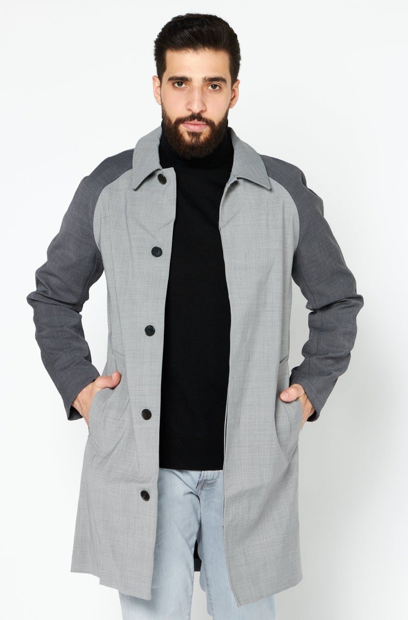 SELECTED Men Plaid Mid Length Windbreaker Jackets, Grey  - Image 1