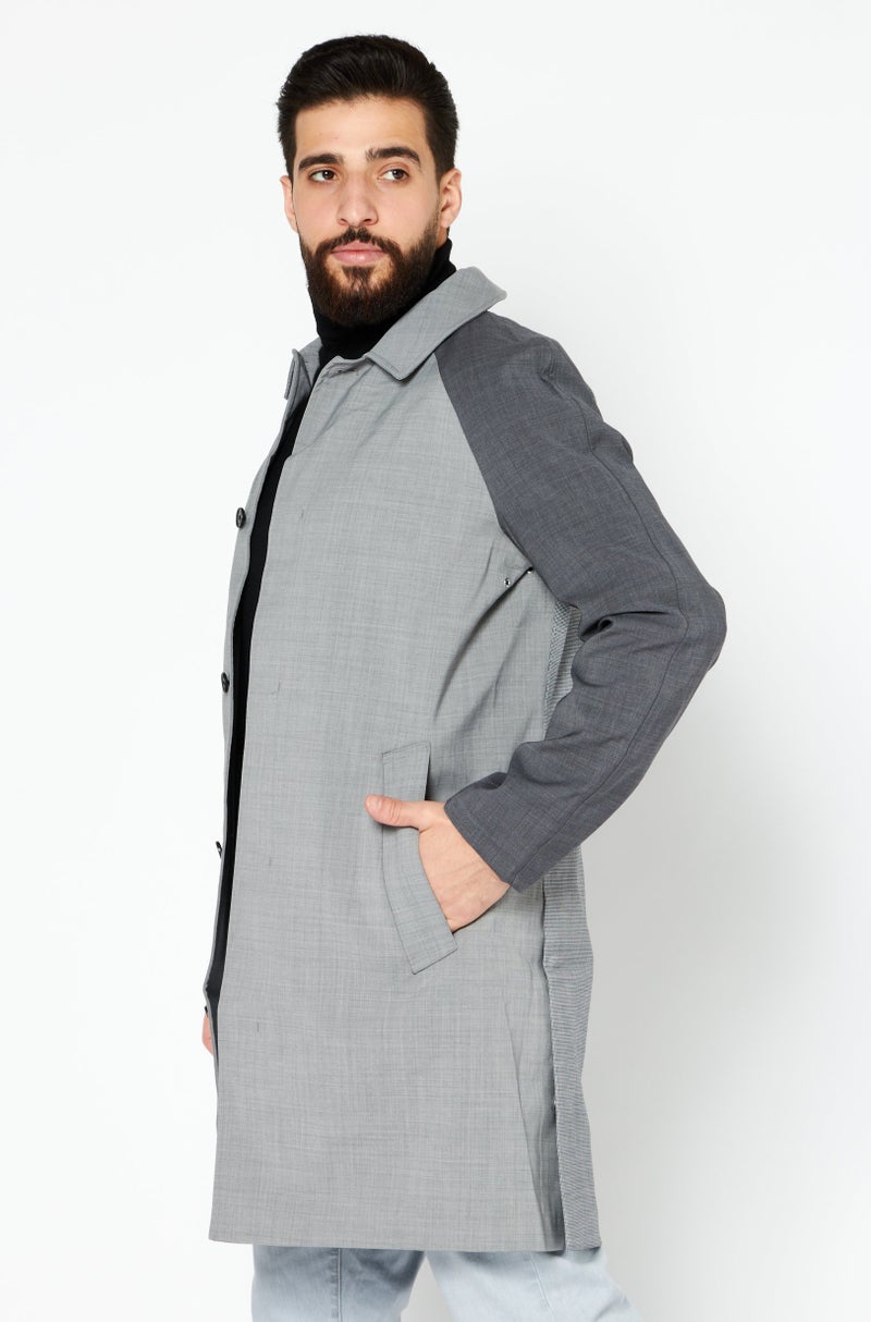 SELECTED Men Plaid Mid Length Windbreaker Jackets, Grey  - Image 4