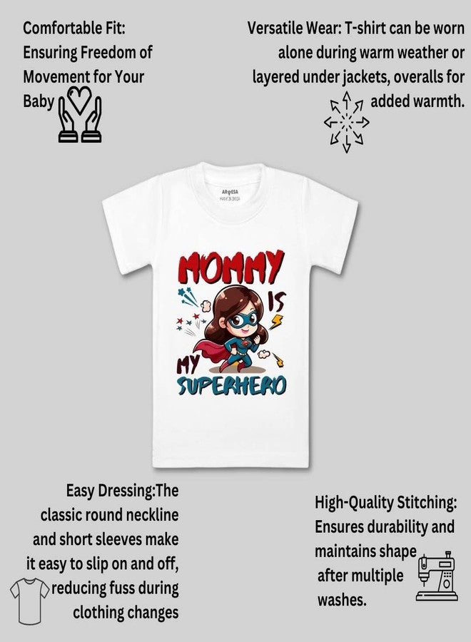 ARVESA Mommy is My Superhero TS-1505 Mom Baby Tshirt for Kids Boys & Girls Half Sleeves Round Neck Clothes Tshirt for Kids Boys 1 Months to 6 Years Dress Classic White - Image 3