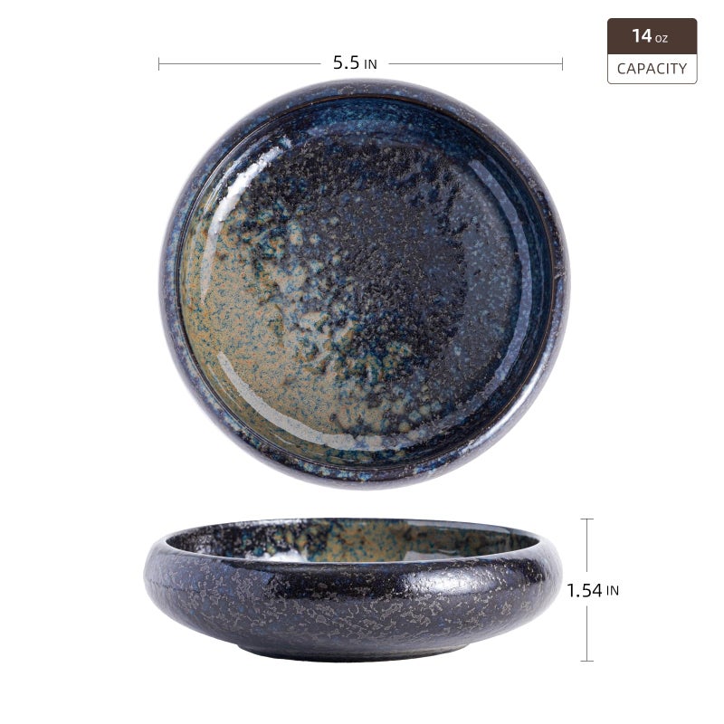 Uaral Japanese Salad Plate,Blue Plates and Bowls Set,Stoneware Plate Set,Appetizer Plates Set of 4,5.5inch,14oz(Nebula Blue) - Image 5