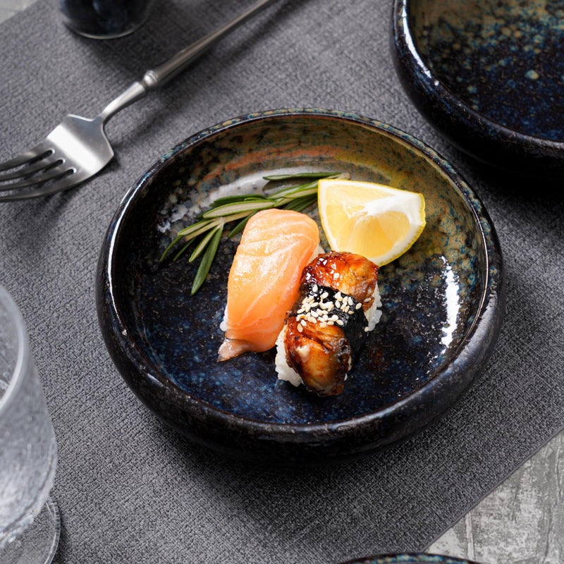 Uaral Japanese Salad Plate,Blue Plates and Bowls Set,Stoneware Plate Set,Appetizer Plates Set of 4,5.5inch,14oz(Nebula Blue) - Image 3