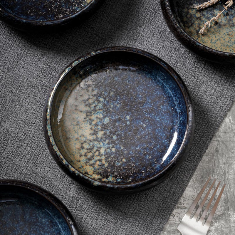 Uaral Japanese Salad Plate,Blue Plates and Bowls Set,Stoneware Plate Set,Appetizer Plates Set of 4,5.5inch,14oz(Nebula Blue) - Image 2