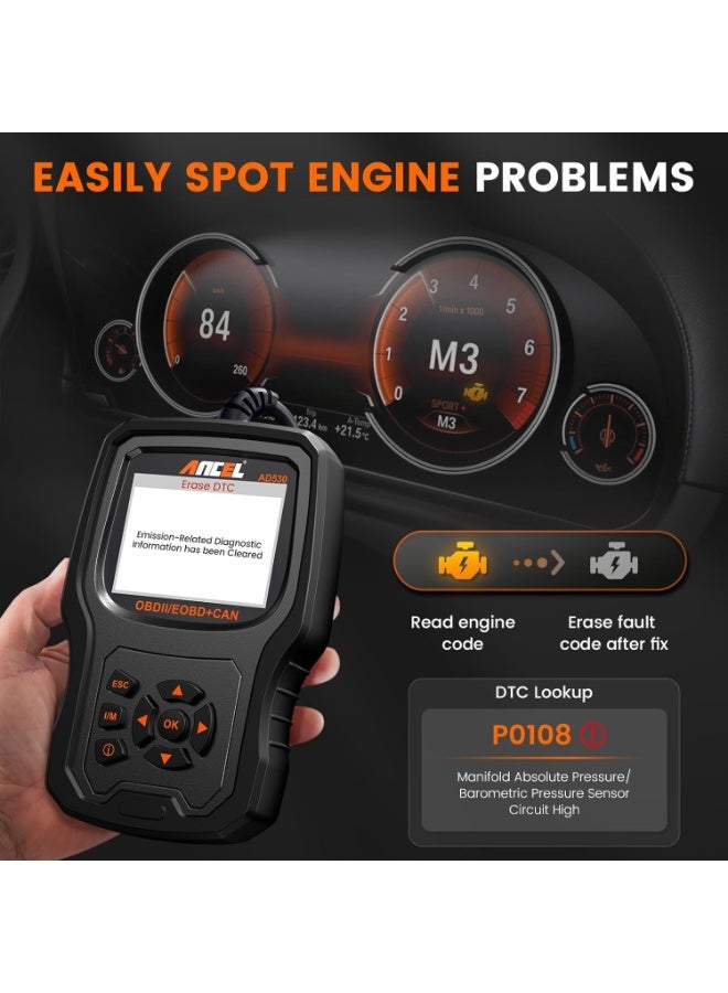Ancel ANCEL AD530 OBD2 Scanner with Battery Test, 2 IN 1 Automotive Code Reader Check Engine Light & All OBD II Functions Car Tools and Diagnostics for 1996+ Vehicles(Upgraded AD310) - Image 3