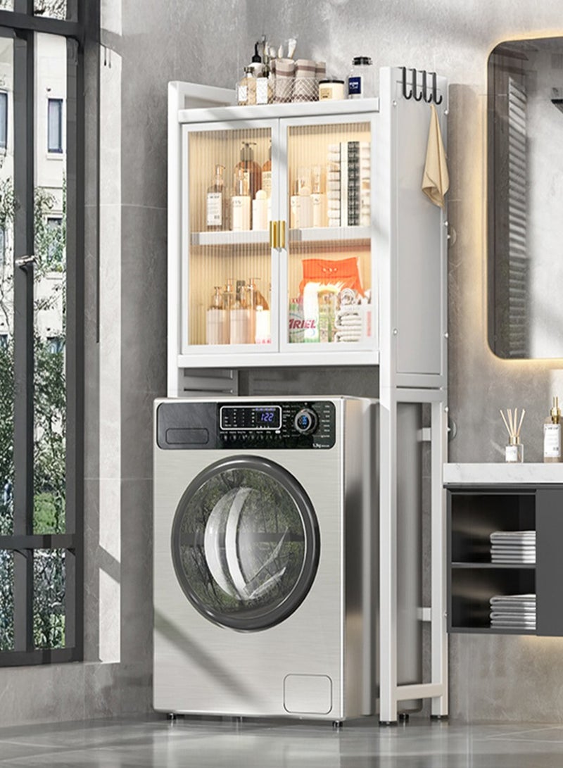 XiuWoo 3 Shelves Drum Washing Machine Rack, Bathroom Corner Stand Storage Organizer Accessories, Free Standing Over Washing Machine Rack, Laundry Shelf, Toilet Storage Cabinet  for Space Saver wih Door - Image 1