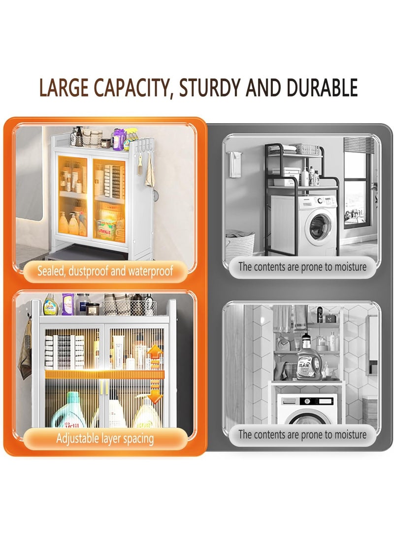 XiuWoo 3 Shelves Drum Washing Machine Rack, Bathroom Corner Stand Storage Organizer Accessories, Free Standing Over Washing Machine Rack, Laundry Shelf, Toilet Storage Cabinet  for Space Saver wih Door - Image 4