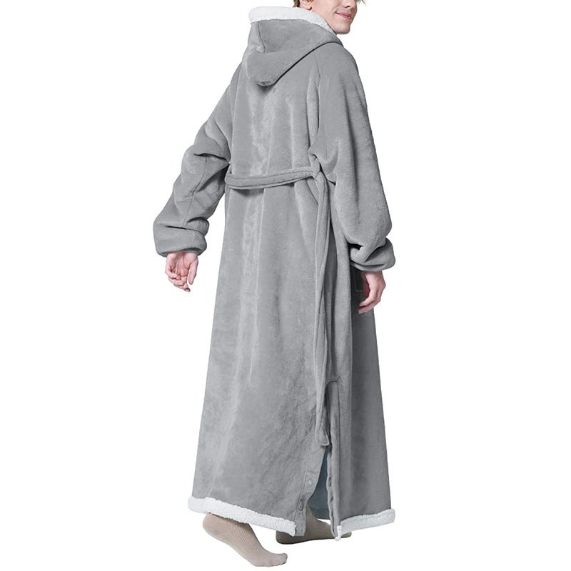 Fleece Hooded Warm Robe Autumn Winter Couch Blanket Sweatshirt peacock blue - Image 5