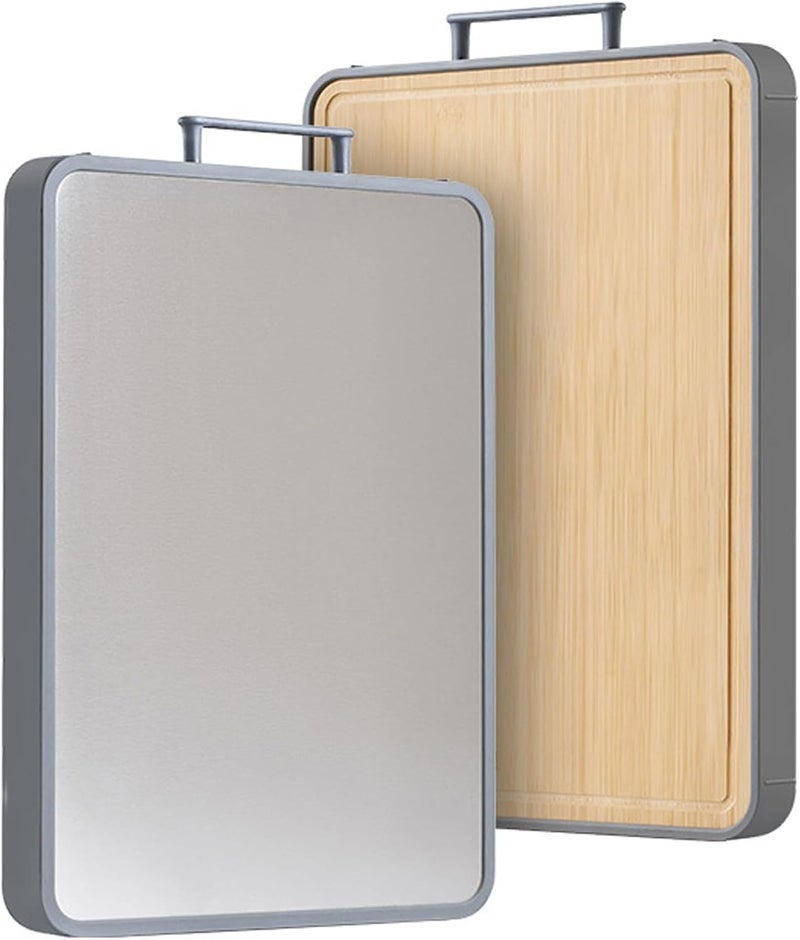 jjojcll Cutting Boards for Kitchen - Food Grade Double Sided Pure Titanium& Bamboo Chopping Board with Handle, Slip resistant Non-toxic Charcuterie Board Housewarming Gifts - Image 1