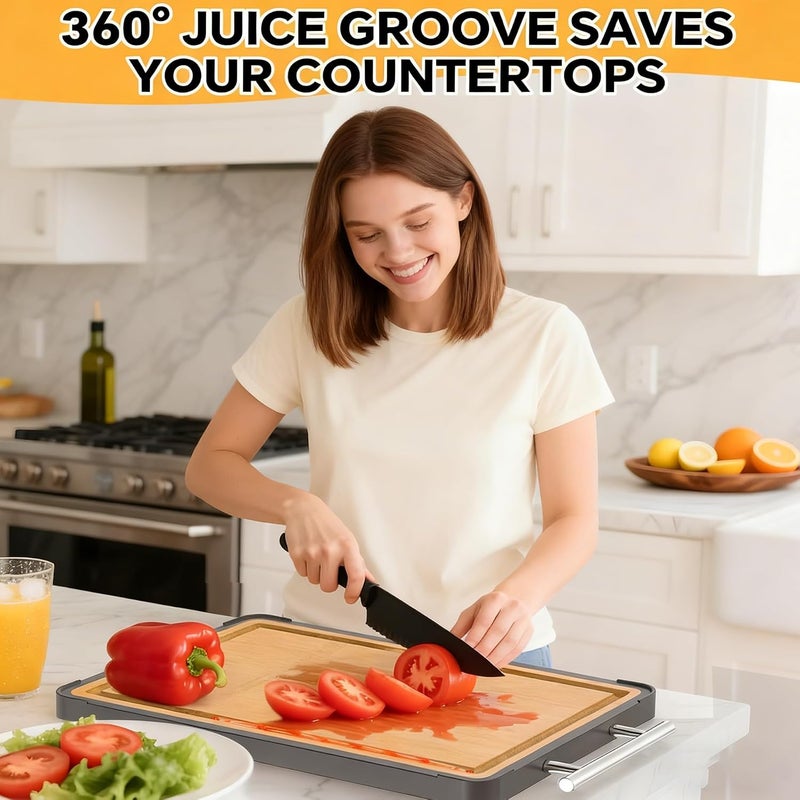 jjojcll Cutting Boards for Kitchen - Food Grade Double Sided Pure Titanium& Bamboo Chopping Board with Handle, Slip resistant Non-toxic Charcuterie Board Housewarming Gifts - Image 3