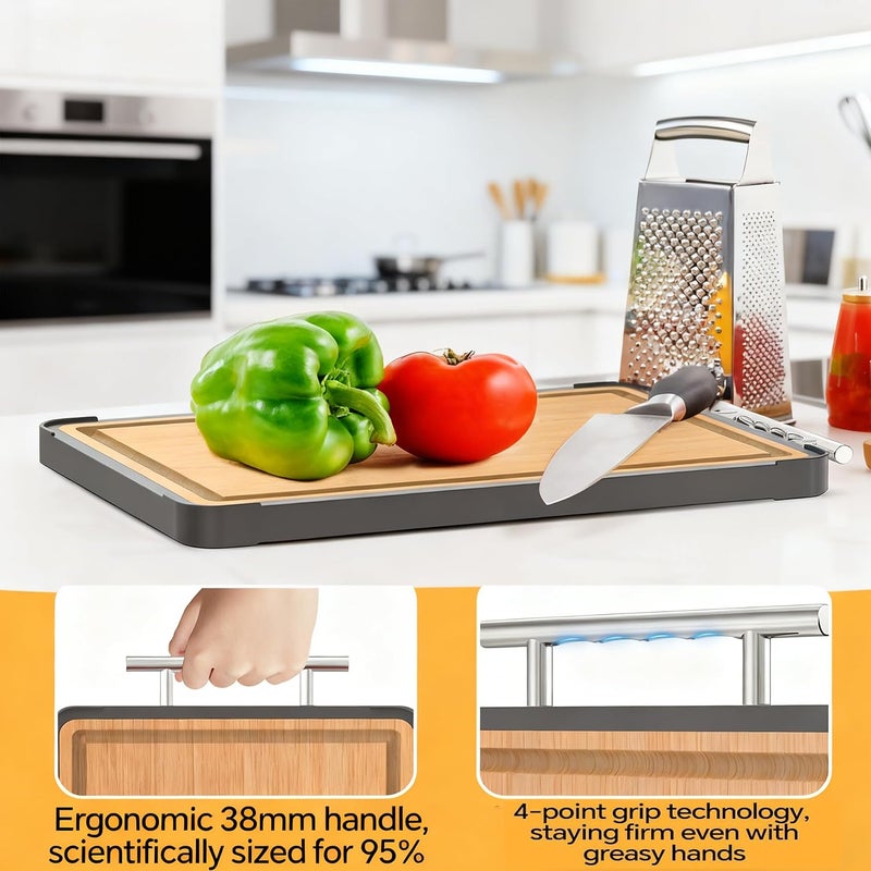 jjojcll Cutting Boards for Kitchen - Food Grade Double Sided Pure Titanium& Bamboo Chopping Board with Handle, Slip resistant Non-toxic Charcuterie Board Housewarming Gifts - Image 2