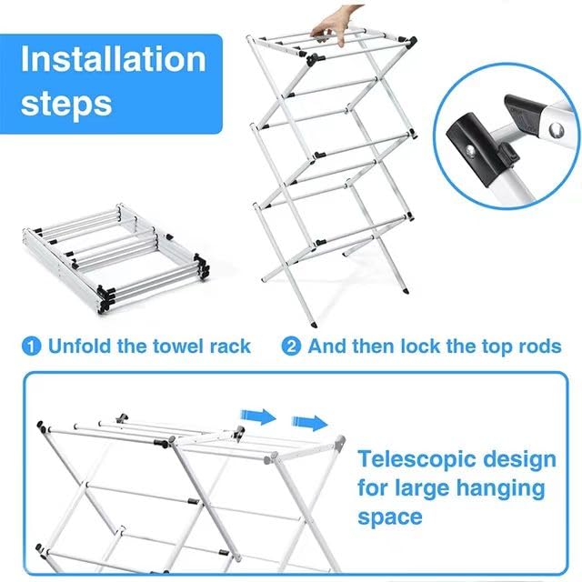 Rainbow Drywell Metal Compact Telescopic And Collapsible, Truly Portable, Foldable & Extendable Cloth Drying/Clothes Stand/Cloth Dryer/Laundry Racks - Image 2