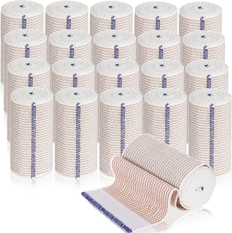 Reginary 20 Pack 4 Inch Elastic Bandage Wrap with Self Closure on Both Ends Athletic Stretchable Compression Bandage for Legs Knees Ankles Wrists Elbows Shoulders Blue Trim - Image 1