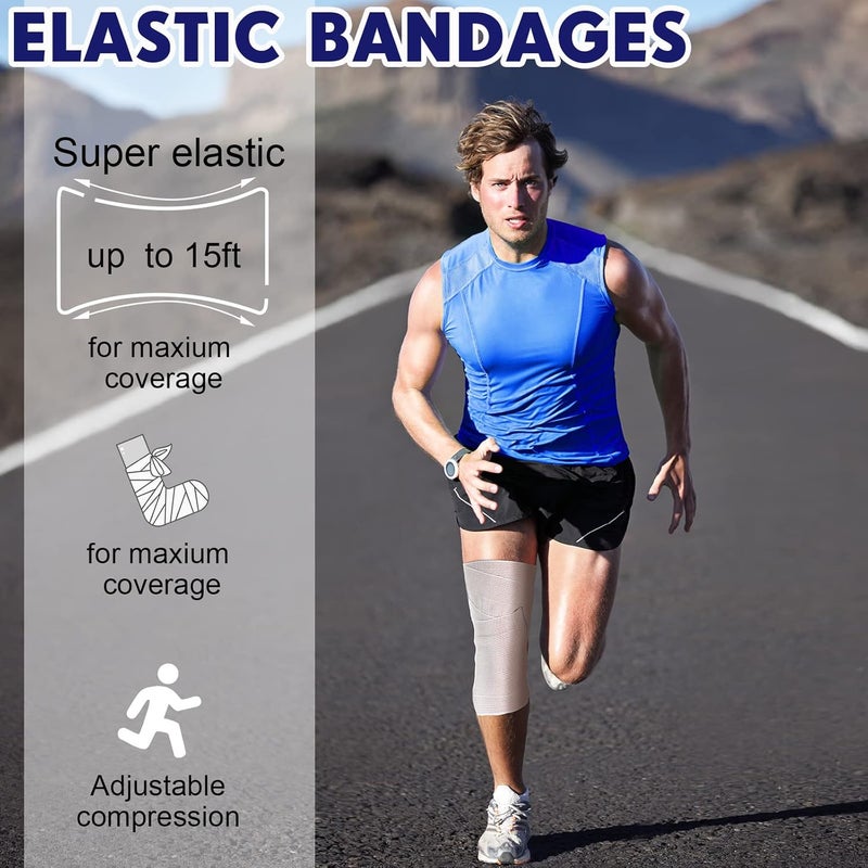 Reginary 20 Pack 4 Inch Elastic Bandage Wrap with Self Closure on Both Ends Athletic Stretchable Compression Bandage for Legs Knees Ankles Wrists Elbows Shoulders Blue Trim - Image 4