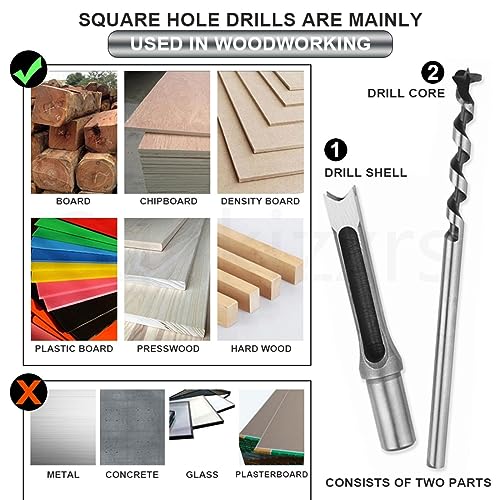 Sunkizzrs® High Speed Steel Square Hole Saw Mortising Chisel (Pack of 1) Woodworking Tool Woodworking Square Drill Bits Auger Drill Bit-Silver (8mm 5/16″) - Image 4