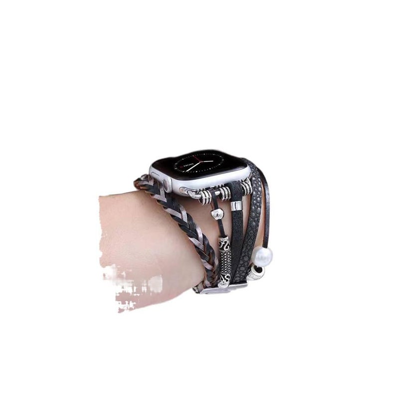 Black Resin Bracelet Strap Smartwatch Band Compatible with Apple Watch with Adjustable Fit Replacement Strap for Daily Wear - Image 4
