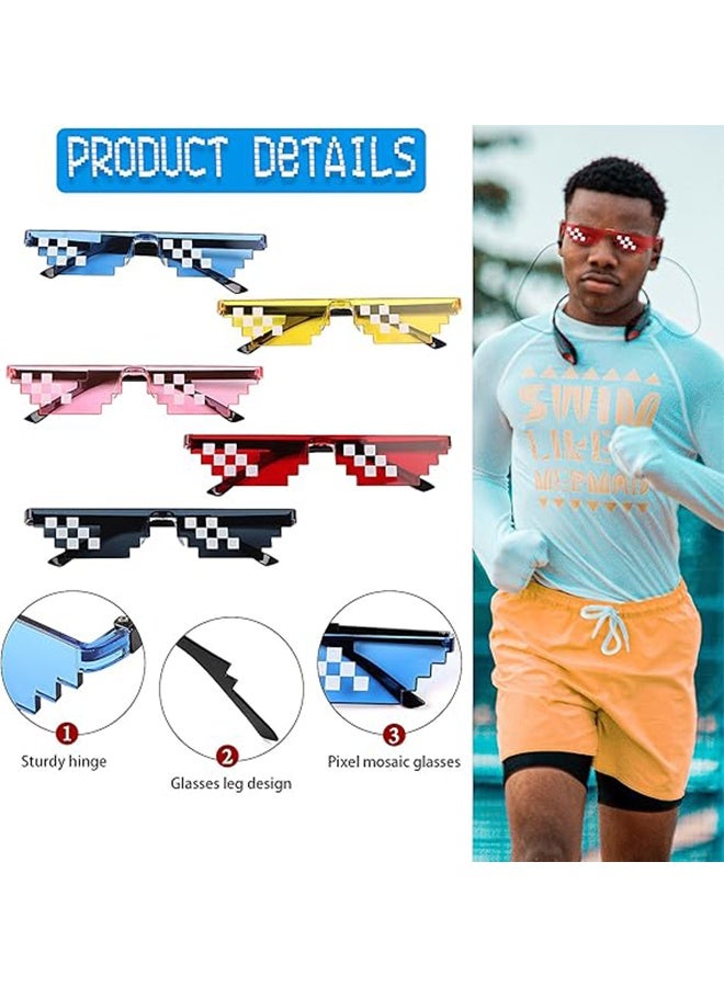 HY [5 Pack] Sunglasses, Men Women Glass 8 Bit Pixel Mosaic Glasses Photo Props Unisex Sunglass for Adults Teens Multiple Colour - Image 4