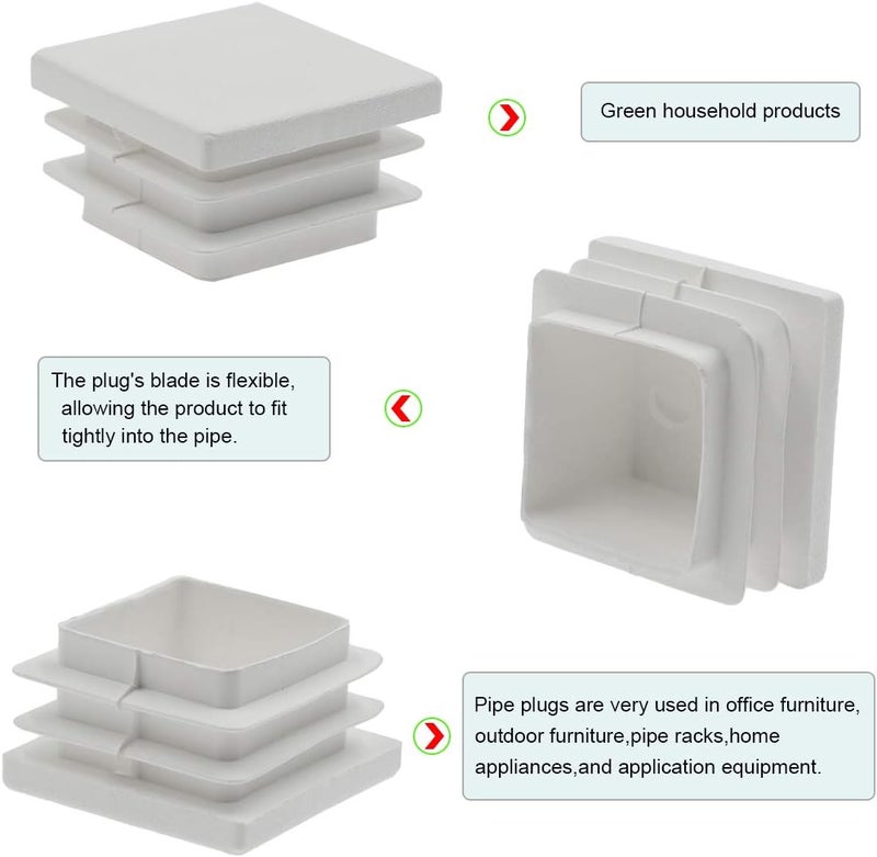 Suiwotin 12Pack 38mm (1 1/2 Inch) Square White Plastic Plug, Square Tubing End Caps, Tubing Post End Cap for 1 1/4" to 1 7/16" Square Tubing (White) - Image 4