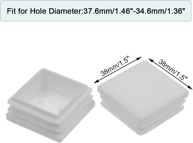 Suiwotin 12Pack 38mm (1 1/2 Inch) Square White Plastic Plug, Square Tubing End Caps, Tubing Post End Cap for 1 1/4" to 1 7/16" Square Tubing (White) - Image 2