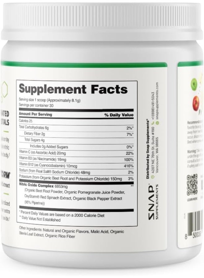 SNAP SUPPLEMENTS مسحوق جذر الشمندر العضوي من وزارة الزراعة الأمريكية، مكمل أكسيد النيتريك 3 في 1، يدعم الدورة الدموية الصحية، 250 جرام (تفاح) - Image 2