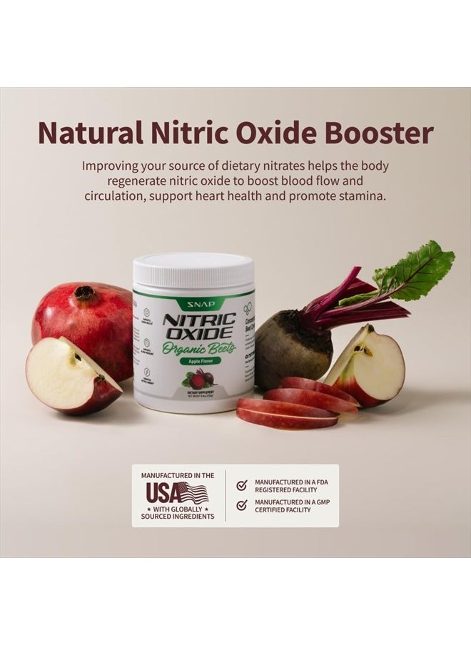 SNAP SUPPLEMENTS - USDA Organic Beet Root Powder, 3-in-1 Nitric Oxide Supplement, Support Healthy Blood Circulation, 250g (Apple) - Image 1