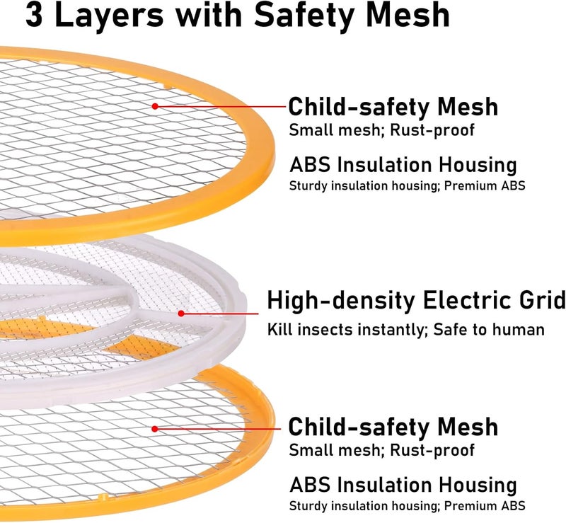 GameXcel Electric Fly Swatter Handheld Bug Zapper - Indoor Outdoor 20in Zapping Racket for Pest Mosquito & Flies - Battery Powered Safe to Touch with 3-Layer Safety Mesh, Large Size, Pack of 2 - Image 4