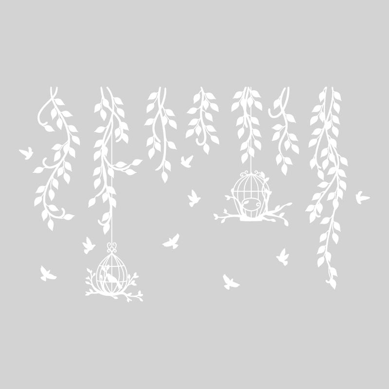 SUPERDANT White Flower Vine Wall Decor Branches Birdcage Wall Stickers for Bedroom Living Room Removable Stickers Home Walls Decoration Wall Sticker Vinyl Home Wall Decor