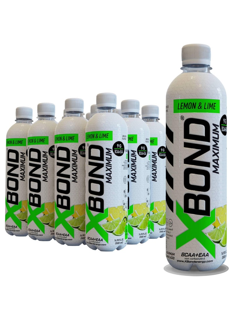 Xbond X-BOND 9g BCAA + EAA Lemon & Lime Maximum Recovery  Non Carbonated Drink Maximum Amino Drink -  Electrolytes Drink - 16 fl oz (500 ml), Sugar Free 34 Calories, 60mg Caffeine Pack of 12 - Image 1