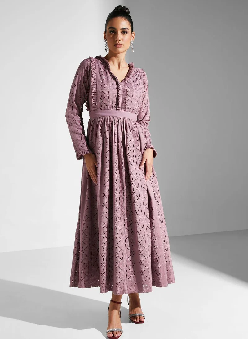 Golden Apple Eyelet A-Line Dress