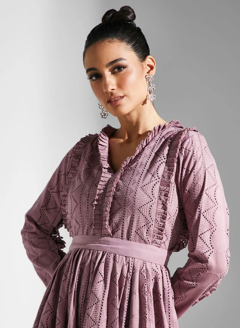 Golden Apple Eyelet A-Line Dress