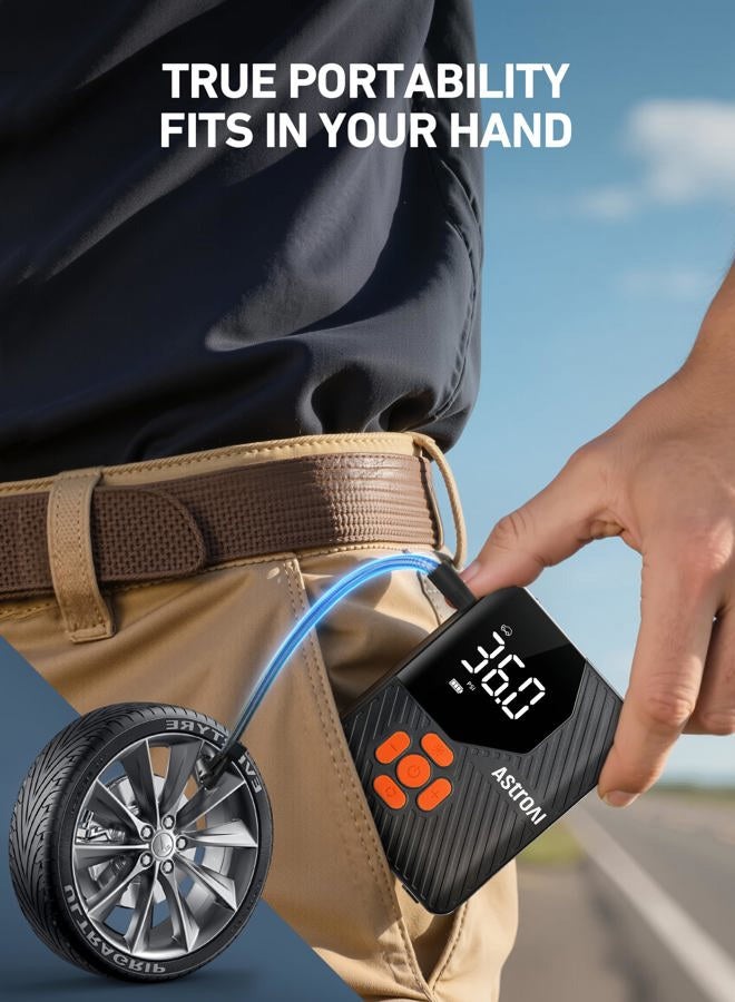 AstroAI L7 Mini Tire Inflator Portable Air Compressor,150 PSI Cordless Car Tires Air Pump with LED Lights&Pressure Gauge,Auto Shut-Off - Tire Pump for Auto,Motorcycle, Bicycle, Ball Orange - Image 2