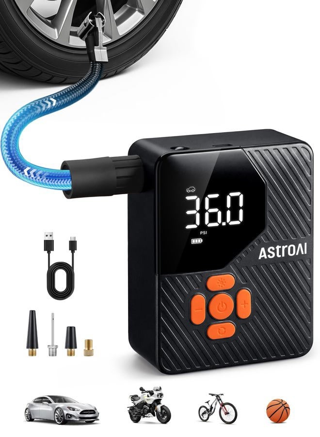 AstroAI L7 Mini Tire Inflator Portable Air Compressor,150 PSI Cordless Car Tires Air Pump with LED Lights&Pressure Gauge,Auto Shut-Off - Tire Pump for Auto,Motorcycle, Bicycle, Ball Orange - Image 1