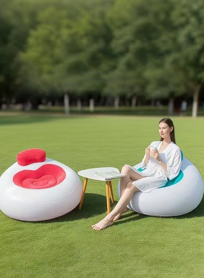 Generic New inflatable flocking lazy sofa love heart modeling sofa living room leisure single sofa chair outdoor sofa bed with inflator  - Image 2