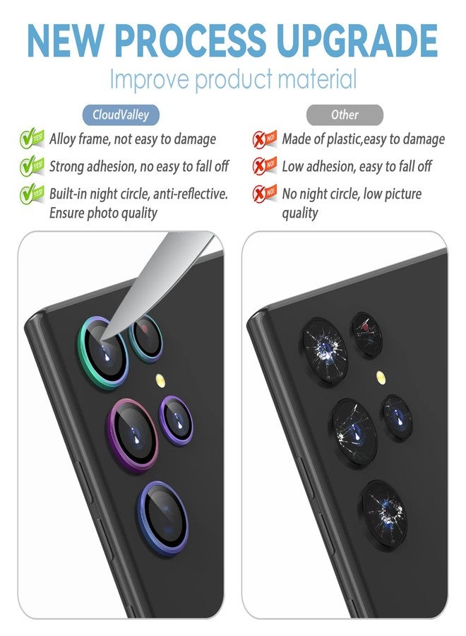 CloudValley for Samsung Galaxy S22 Ultra Camera Lens Protector [3+2], Anti Scratch HD Tempered Glass Back Camera Protective Film Ring Cover, Colorful - Image 2