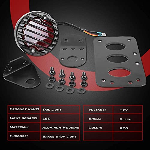 KATUR Black Motorcycle Side Mount Tail Light Brake License Plate Bracket Taillight Compatible with Suzuki Yamaha Honda Bobber Chopper - Image 4
