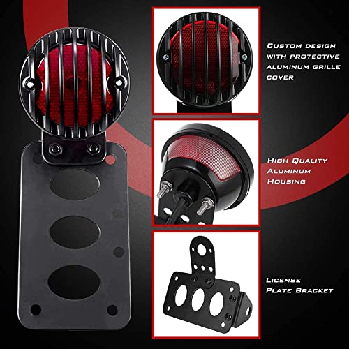 KATUR Black Motorcycle Side Mount Tail Light Brake License Plate Bracket Taillight Compatible with Suzuki Yamaha Honda Bobber Chopper - Image 2