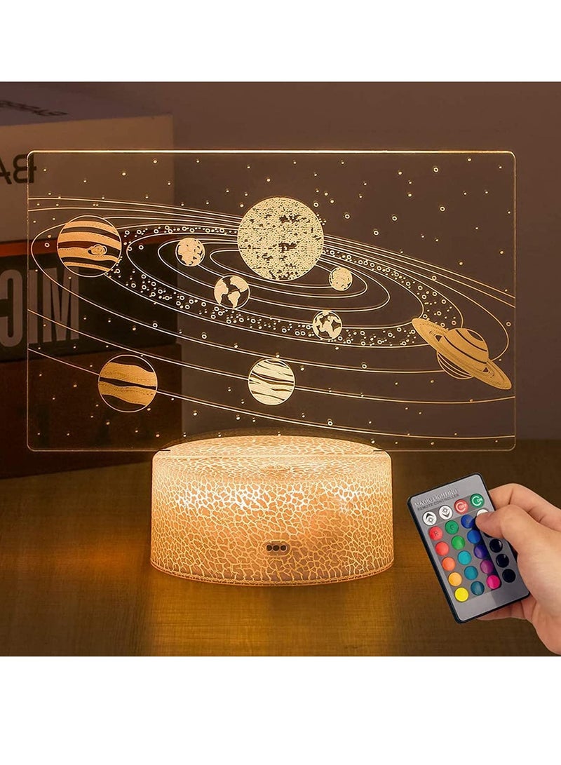 SOLARAE Night Light for Kids Gifts, Solar System 3D Optical Illusion Lamp Universe Space Galaxy LED Night Light with Remote for Space Lover Boys and Girls as a Best Gifts(Solar System) - Image 1