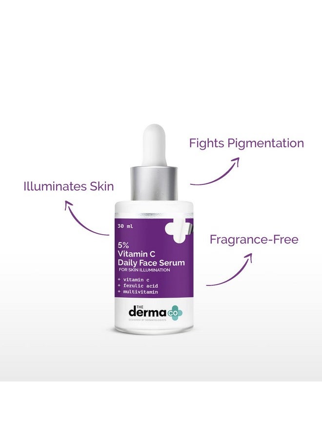 THE derma Co - 5% Vitamin C Daily Face Serum With Ferulic Acid & Multivitamin For Skin Illumination 30Ml - Image 1