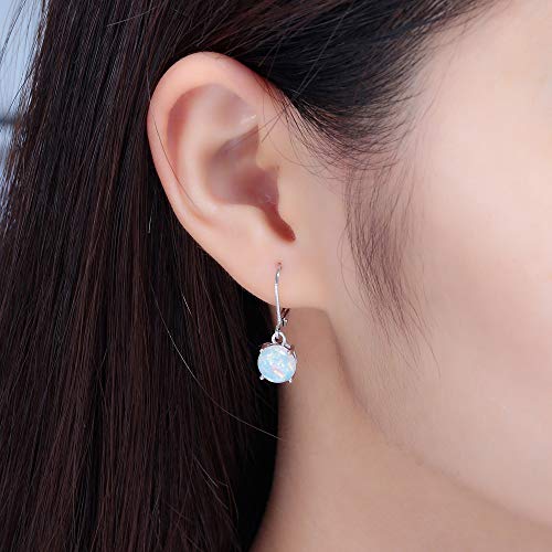 CiNily Womens Opal Dangle Earrings Rhodium Plated Leverback hypoallergenic Gemstone Drop Earrings - Image 2