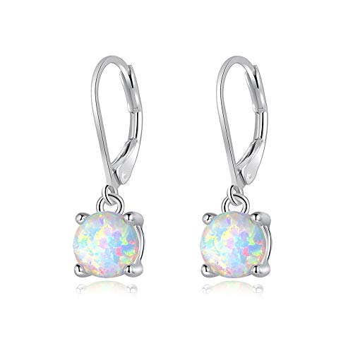 CiNily Womens Opal Dangle Earrings Rhodium Plated Leverback hypoallergenic Gemstone Drop Earrings - Image 1
