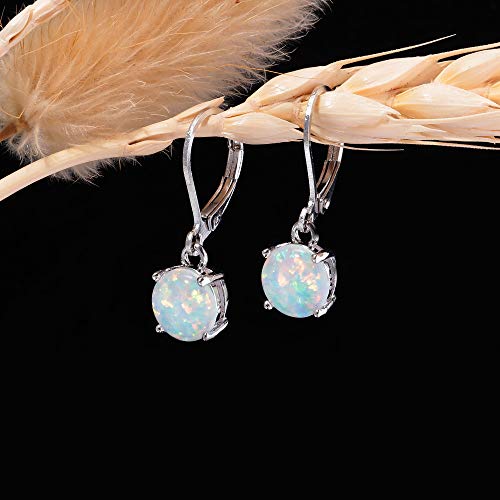 CiNily Womens Opal Dangle Earrings Rhodium Plated Leverback hypoallergenic Gemstone Drop Earrings - Image 3